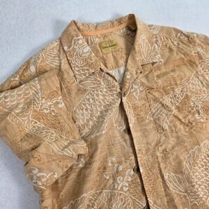 Tommy Bahama Mens XL Silk Koi Fish Graphic Print Short Sleeve Button Down Shirt
